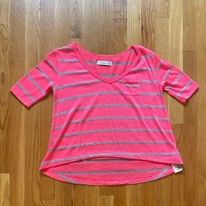 Abercrombie Kids Neon Pink & Gray Striped Shirt